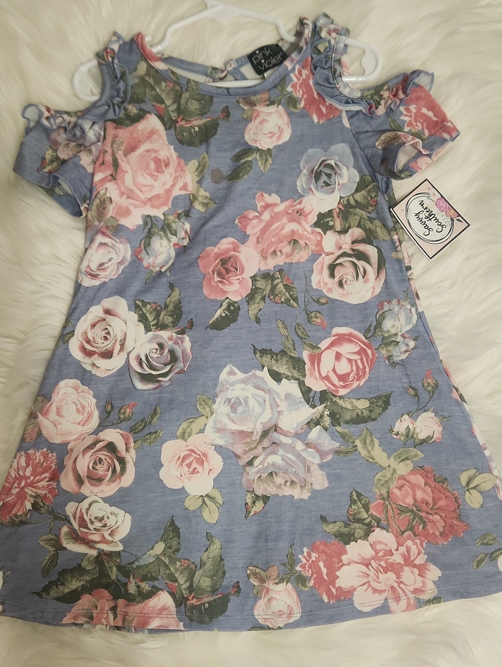 Pink Rose Floral Cold-Shoulder Dress for Kids - Girls Size: XS 4/5